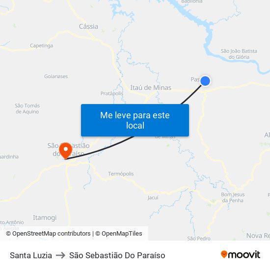 Santa Luzia to São Sebastião Do Paraíso map