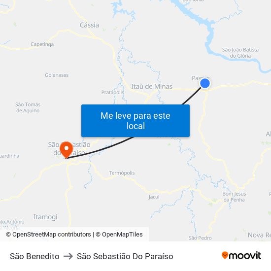 São Benedito to São Sebastião Do Paraíso map