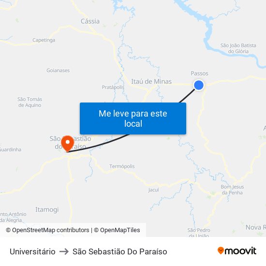 Universitário to São Sebastião Do Paraíso map