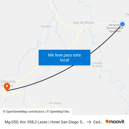 Mg-050, Km 358,3 Leste | Hotel San Diego Suites to Ceduc map