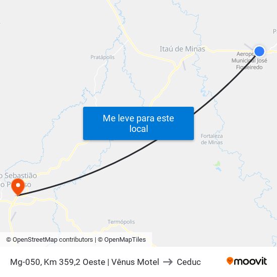 Mg-050, Km 359,2 Oeste | Vênus Motel to Ceduc map