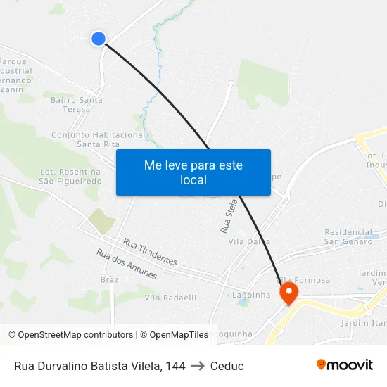 Rua Durvalino Batista Vilela, 144 to Ceduc map