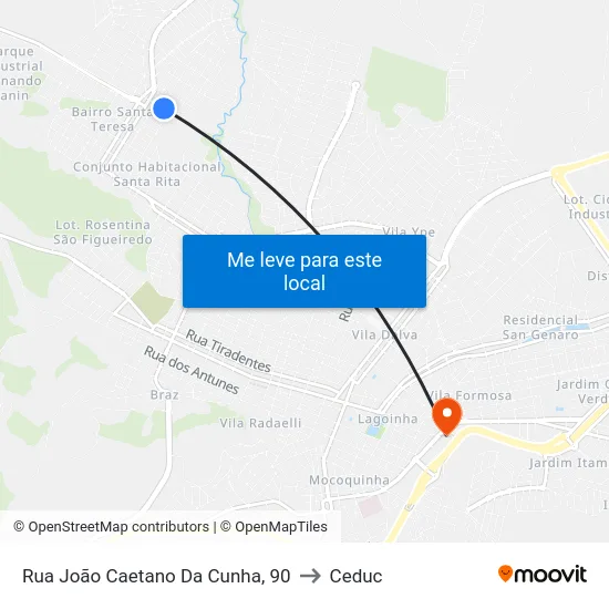 Rua João Caetano Da Cunha, 90 to Ceduc map