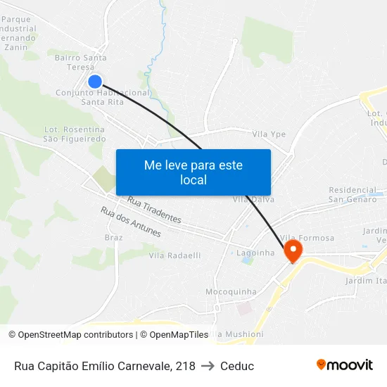Rua Capitão Emílio Carnevale, 218 to Ceduc map