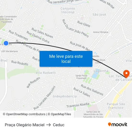Praça Olegário Maciel to Ceduc map