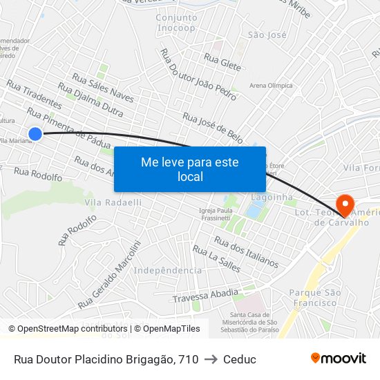Rua Doutor Placidino Brigagão, 710 to Ceduc map