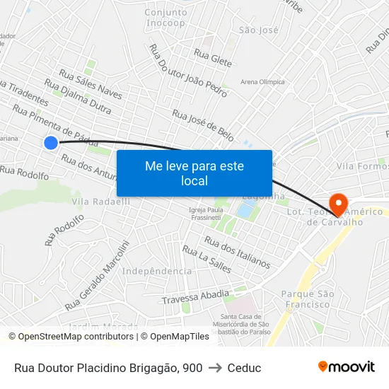 Rua Doutor Placidino Brigagão, 900 to Ceduc map