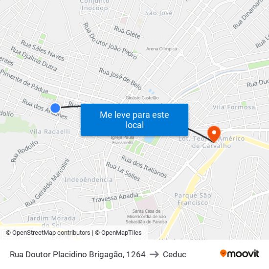 Rua Doutor Placidino Brigagão, 1264 to Ceduc map