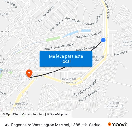 Av. Engenheiro Washington Martoni, 1388 to Ceduc map