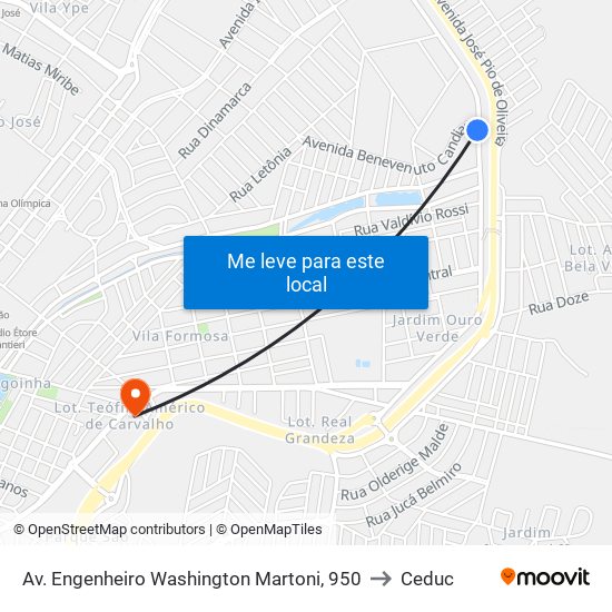 Av. Engenheiro Washington Martoni, 950 to Ceduc map