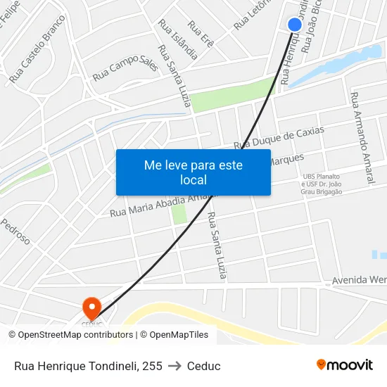 Rua Henrique Tondineli, 255 to Ceduc map