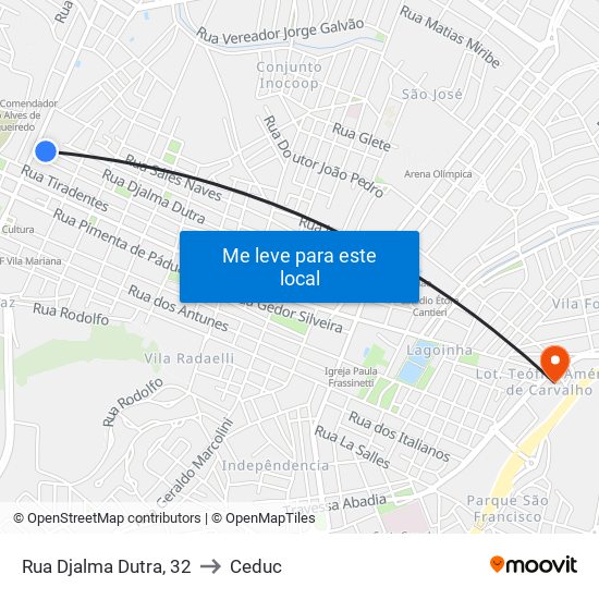 Rua Djalma Dutra, 32 to Ceduc map