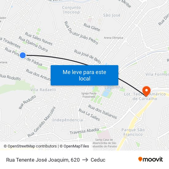 Rua Tenente José Joaquim, 620 to Ceduc map