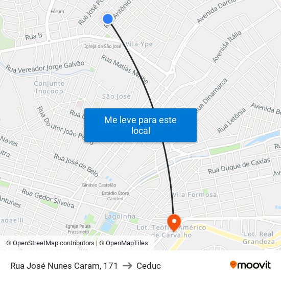Rua José Nunes Caram, 171 to Ceduc map
