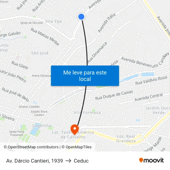 Av. Dárcio Cantieri, 1939 to Ceduc map