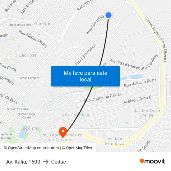 Av. Itália, 1600 to Ceduc map