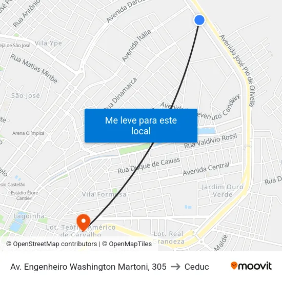 Av. Engenheiro Washington Martoni, 305 to Ceduc map