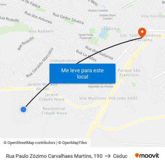 Rua Paulo Zózimo Carvalhaes Martins, 190 to Ceduc map