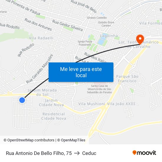 Rua Antonio De Bello Filho, 75 to Ceduc map