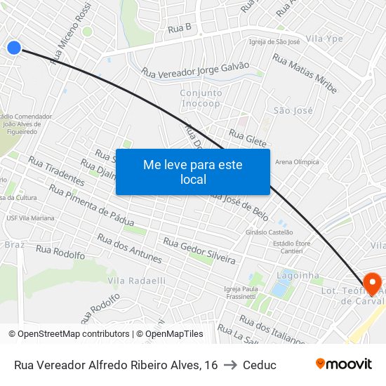 Rua Vereador Alfredo Ribeiro Alves, 16 to Ceduc map