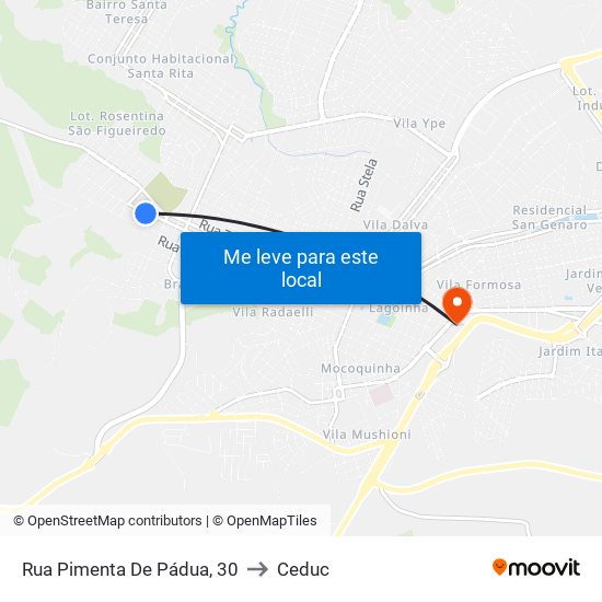 Rua Pimenta De Pádua, 30 to Ceduc map