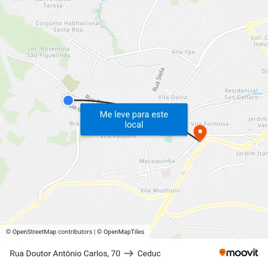Rua Doutor Antônio Carlos, 70 to Ceduc map