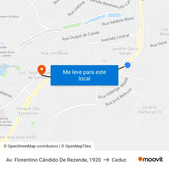 Av. Florentino Cândido De Rezende, 1920 to Ceduc map