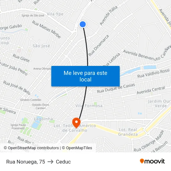 Rua Noruega, 75 to Ceduc map