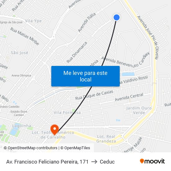 Av. Francisco Feliciano Pereira, 171 to Ceduc map