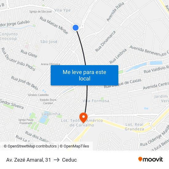 Av. Zezé Amaral, 31 to Ceduc map