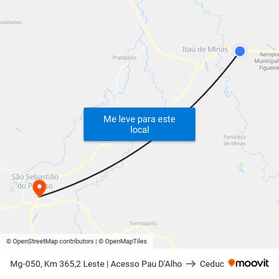 Mg-050, Km 365,2 Leste | Acesso Pau D'Alho to Ceduc map