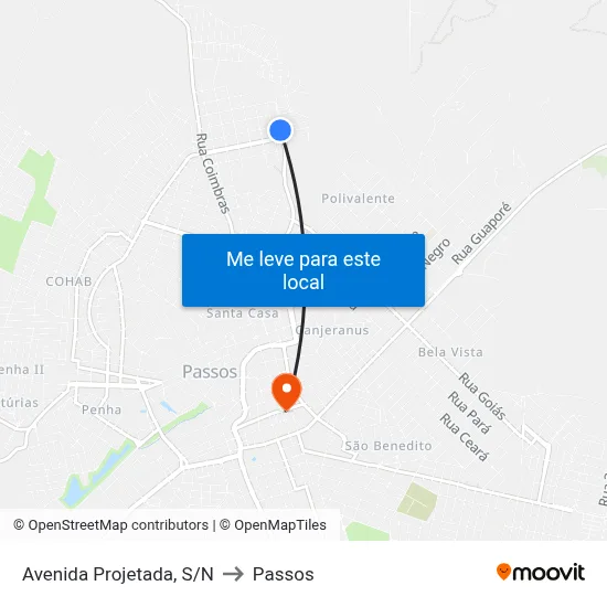 Avenida Projetada, S/N to Passos map