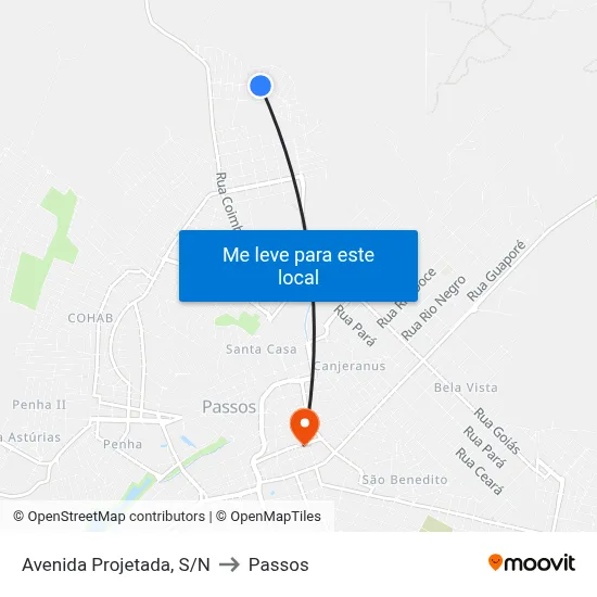 Avenida Projetada, S/N to Passos map