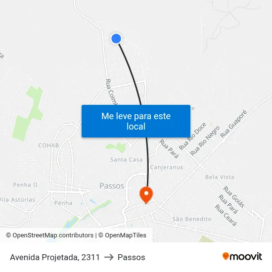 Avenida Projetada, 2311 to Passos map