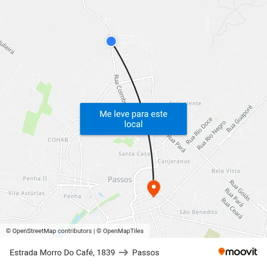 Estrada Morro Do Café, 1839 to Passos map