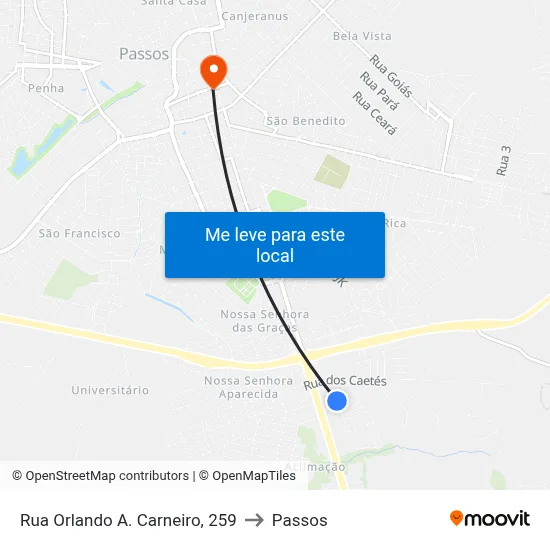 Rua Orlando A. Carneiro, 259 to Passos map