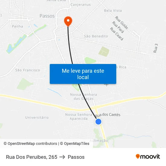 Rua Dos Peruibes, 265 to Passos map