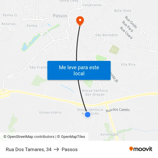 Rua Dos Tamares, 34 to Passos map