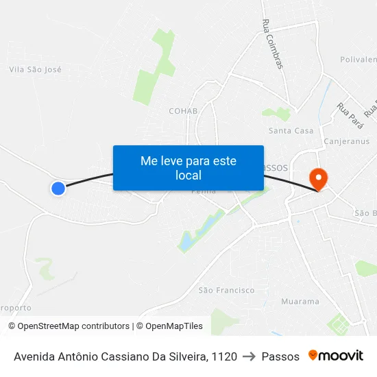 Avenida Antônio Cassiano Da Silveira, 1120 to Passos map