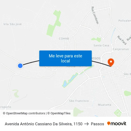 Avenida Antônio Cassiano Da Silveira, 1150 to Passos map
