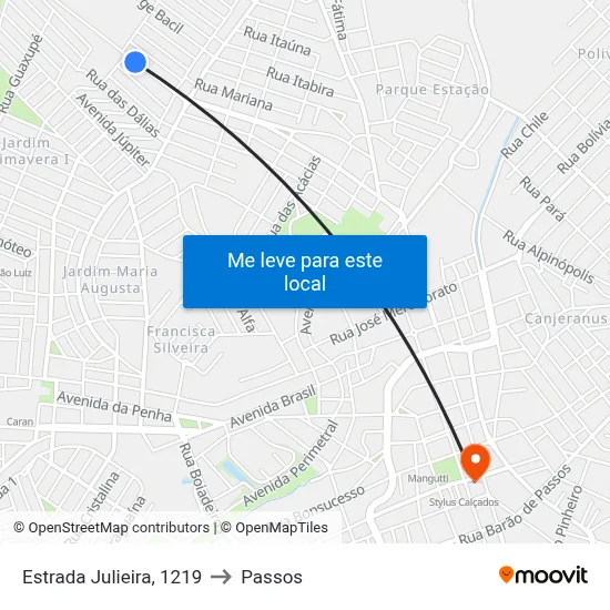 Estrada Julieira, 1219 to Passos map