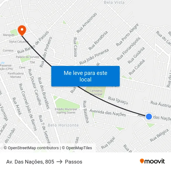Av. Das Nações, 805 to Passos map