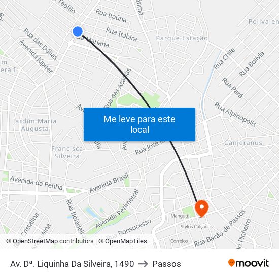 Av. Dª. Liquinha Da Silveira, 1490 to Passos map