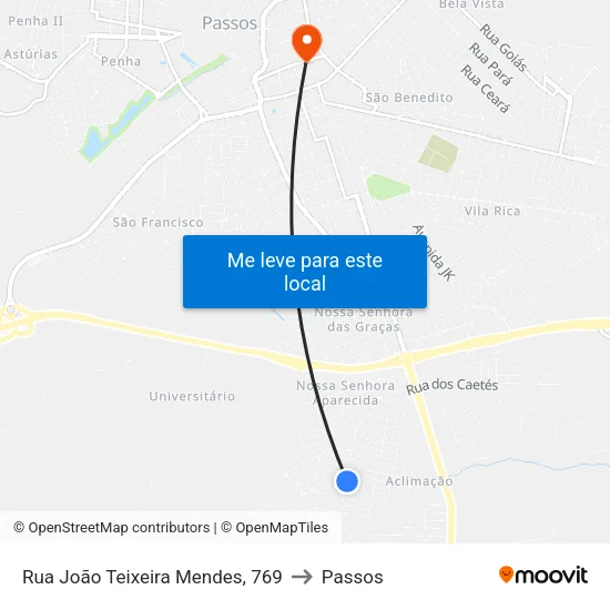 Rua João Teixeira Mendes, 769 to Passos map