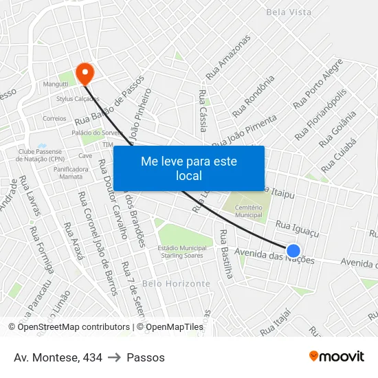 Av. Montese, 434 to Passos map