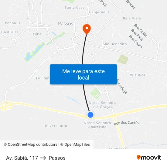 Av. Sabiá, 117 to Passos map