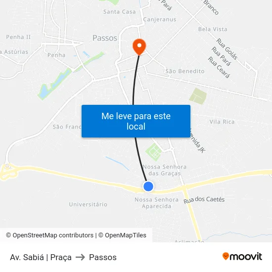 Av. Sabiá | Praça to Passos map