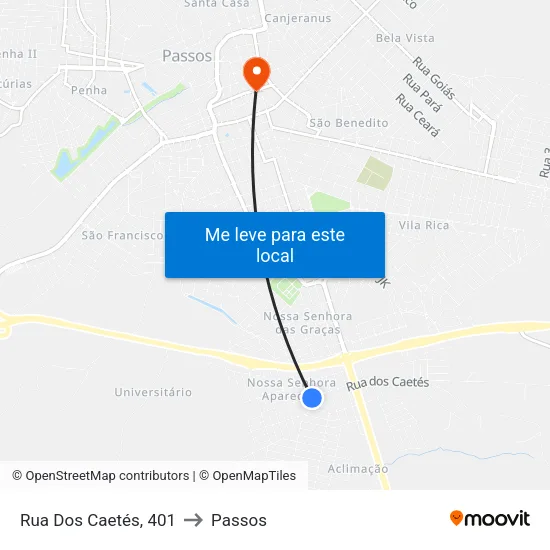 Rua Dos Caetés, 401 to Passos map