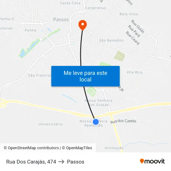 Rua Dos Carajás, 474 to Passos map