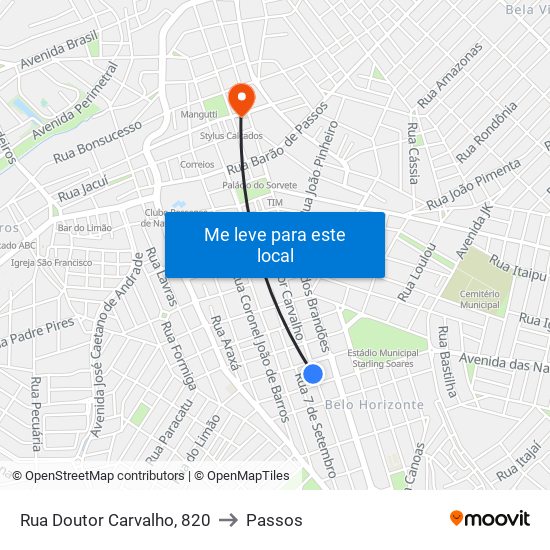 Rua Doutor Carvalho, 820 to Passos map